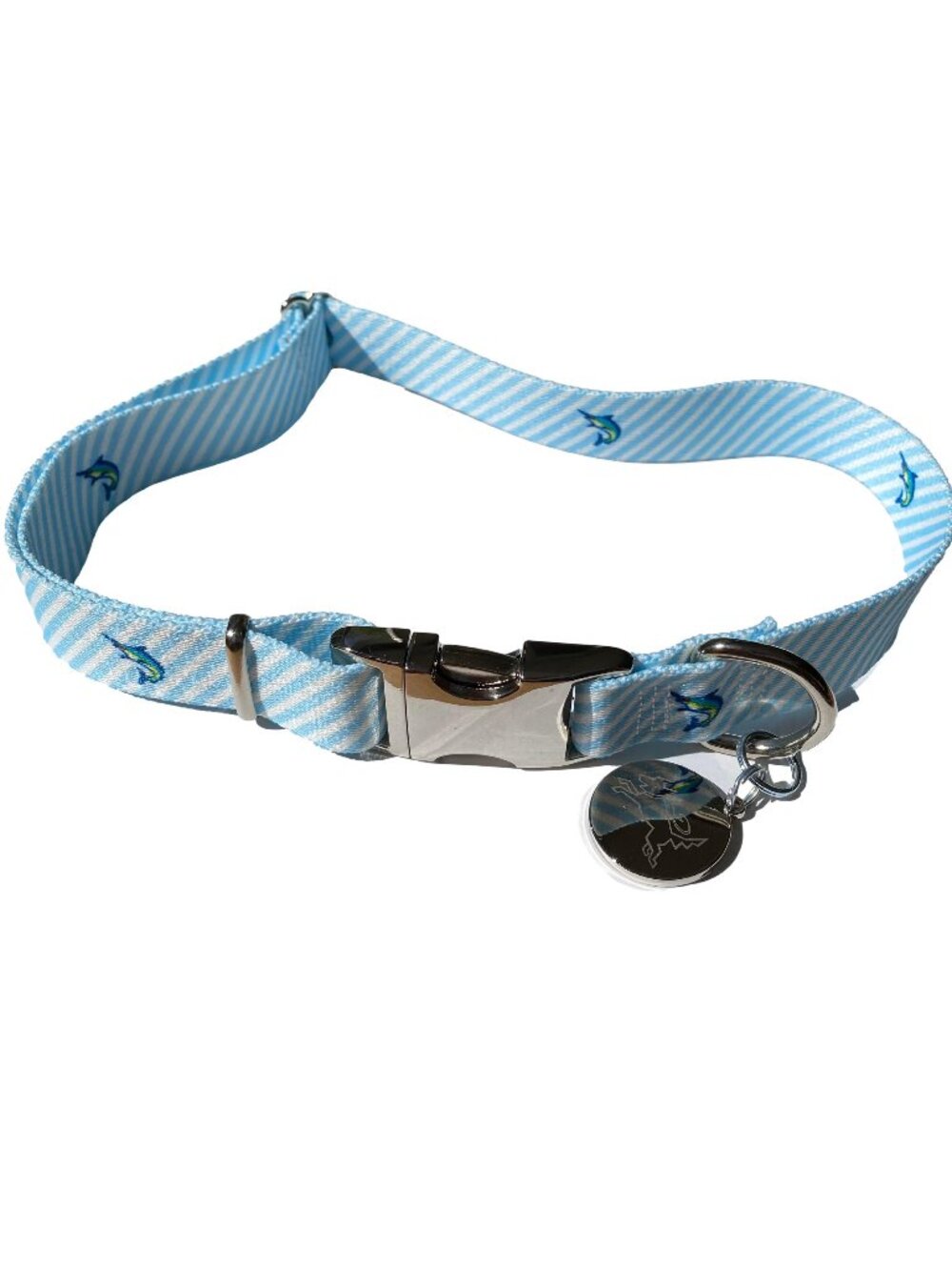 Size Large Southern Dawg Seersucker Blue w Marlin Dog Collar Yellow Dog Designs
